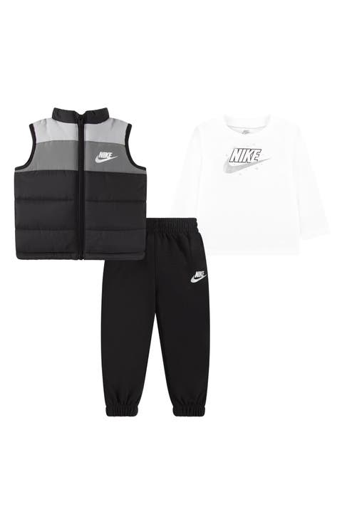 Colorblock Puffer Vest, Long Sleeve Tee & Joggers Set (Baby)