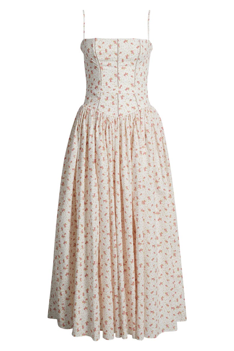 Ysabella Floral Stretch Cotton Maxi Sundress, Alternate, color, WHITE ROSE FLORAL