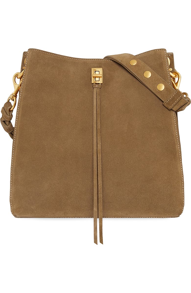 Rebecca Minkoff Darren Suede Shoulder Bag, Main, color, Praline