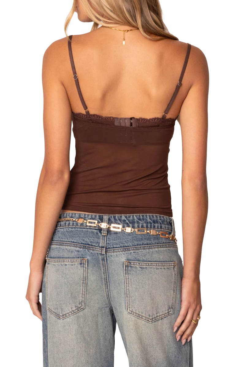 EDIKTED Elina Sheer Mesh Bra Top, Alternate, color, Brown