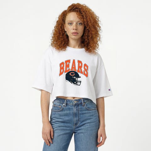 Women's Champion  White Chicago Bears Boyfriend Cropped T-Shirt