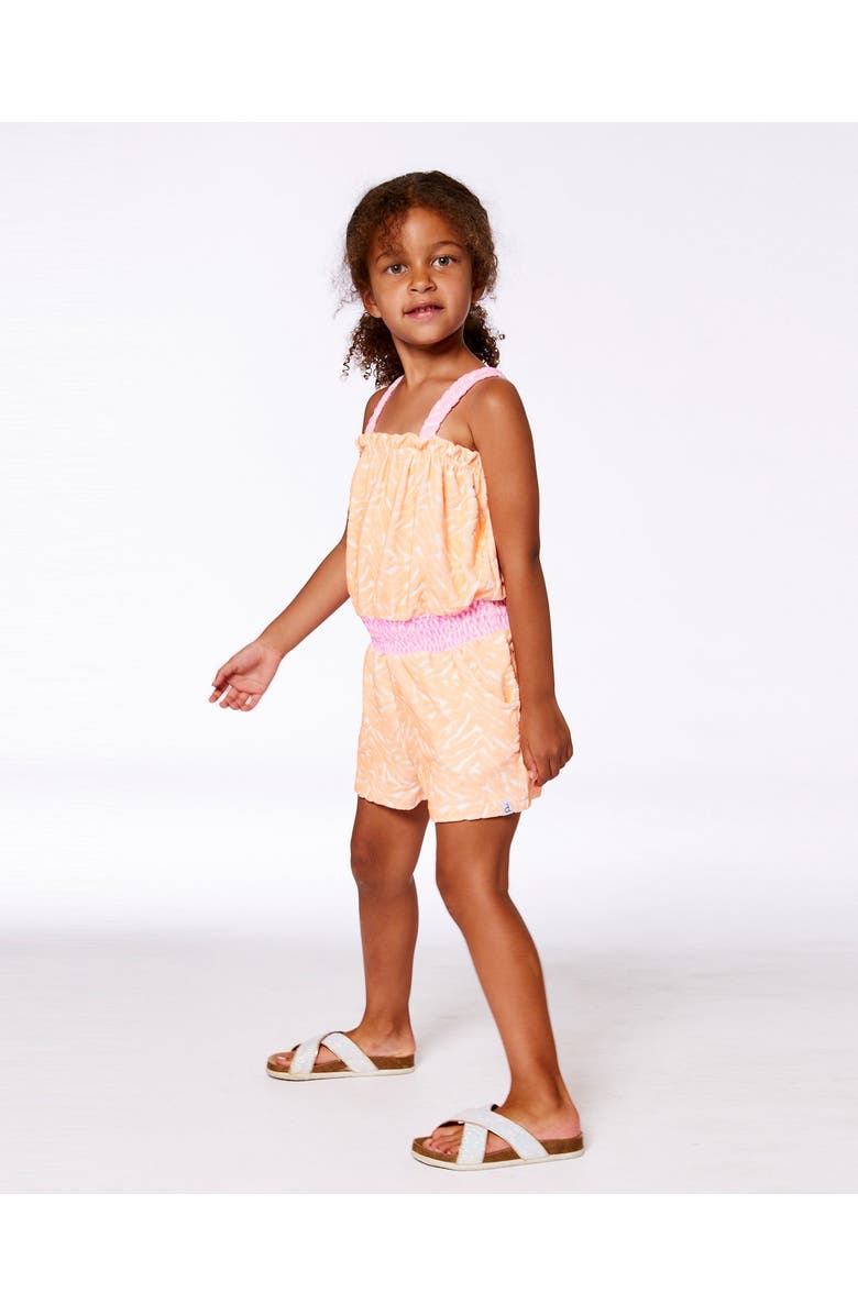 Deux par Deux Girl's Printed Terry Cloth Romper Vibrant Orange And White, Alternate, color, 