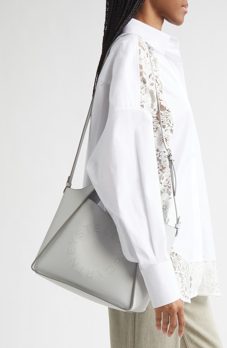 Stella McCartney Perforated Logo Faux Leather Crossbody Tote, Alternate, color, Pearl Grey