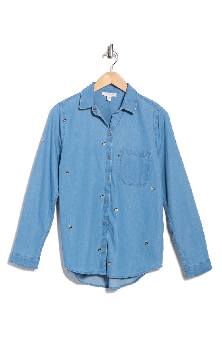 beachlunchlounge Kayden Embroidered Button-Up Shirt, Alternate, color, Bumble Bee