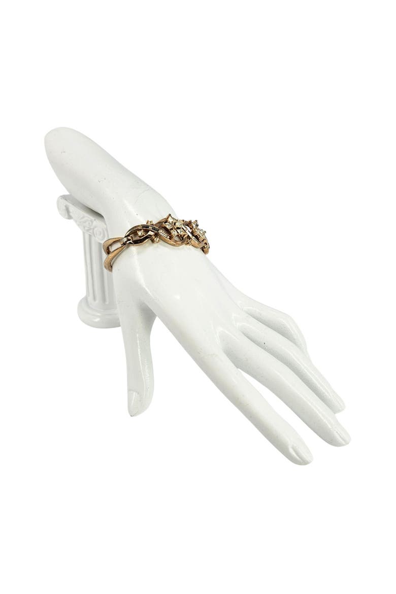 Vintage 1950s Flower Rhinestone Gold Bracelet, Alternate, color, Gold