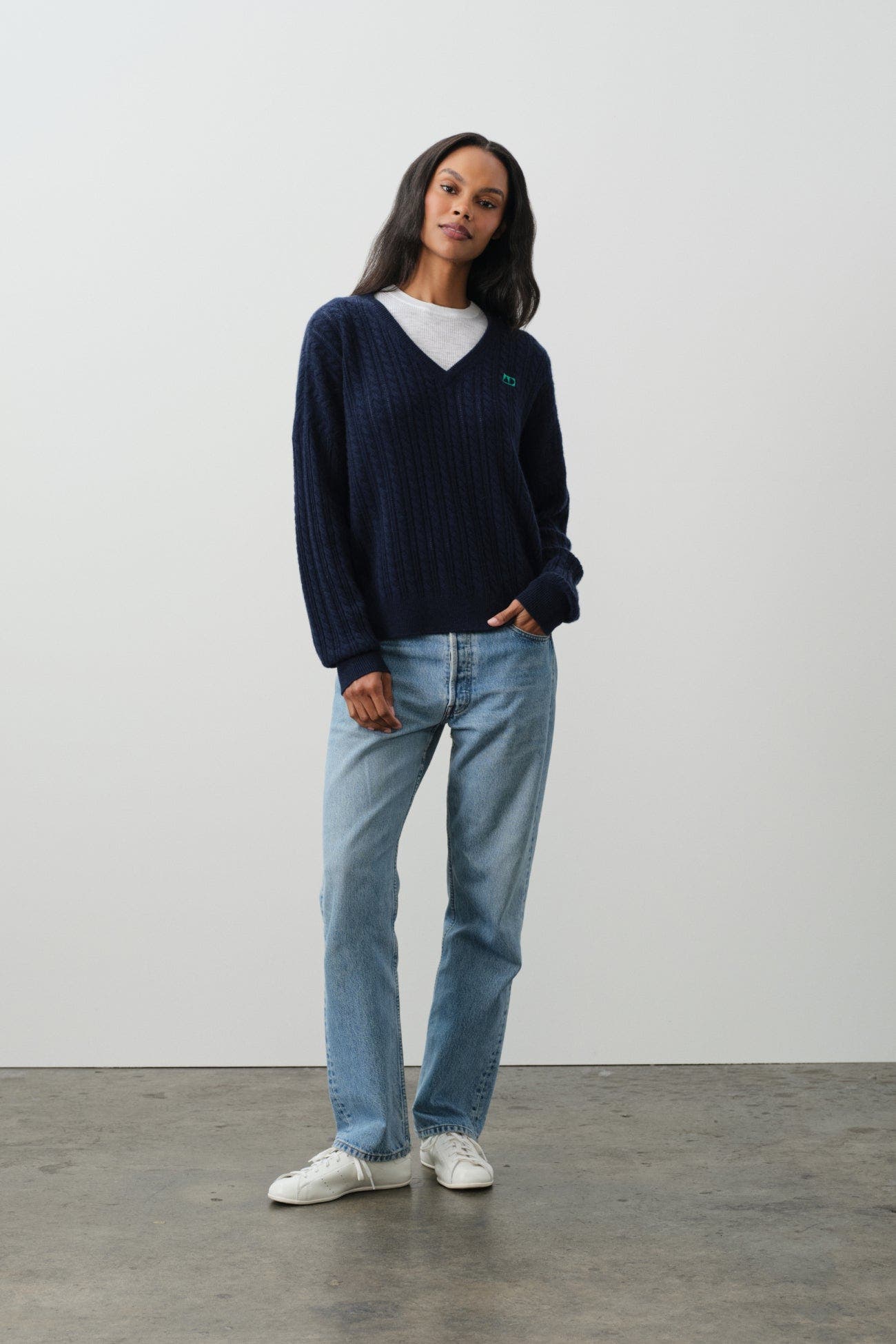 Elina Cashmere Cableknit V-Neck - image 4