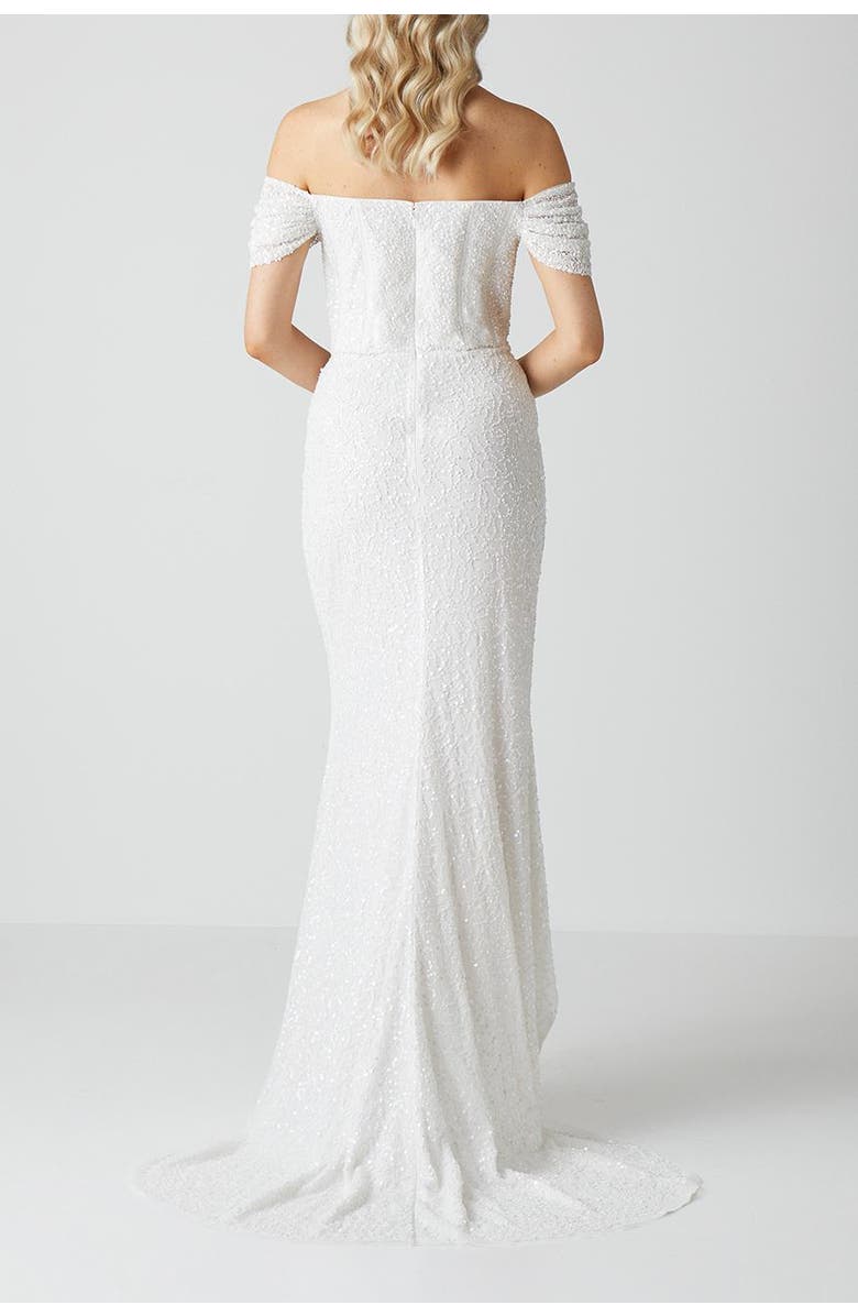 Coast Sequin Bardot  Wrap Skirt Wedding Dress, Alternate, color, Ivory