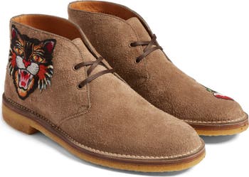 Gucci Moreau Embroidered Suede Chukka Boots Men\'s 7.5 NEW 100 AUTH MEN GUCCI EMBROIDERED CHUKKA SUEDE BOOTS UK 7.5 for  main image 2