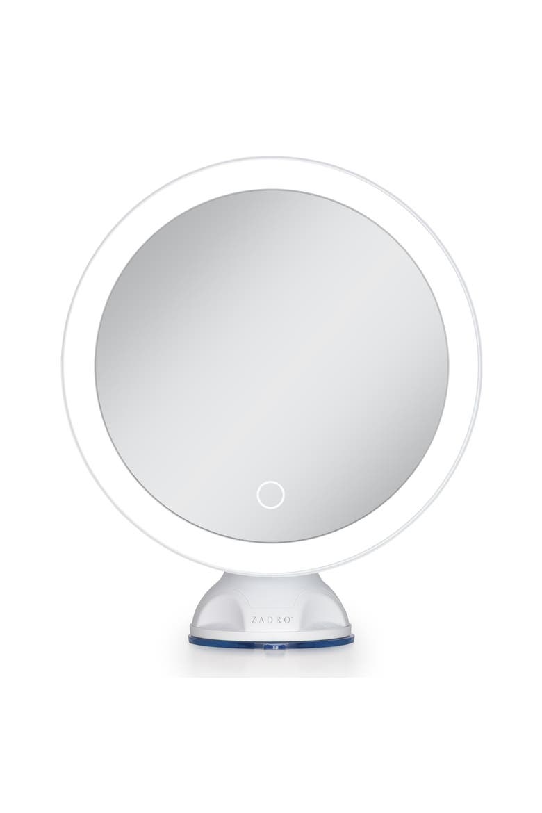 Lighted Wall Mounted Suction Cup Makeup Mirror with 10X Magnification, Main, color, White