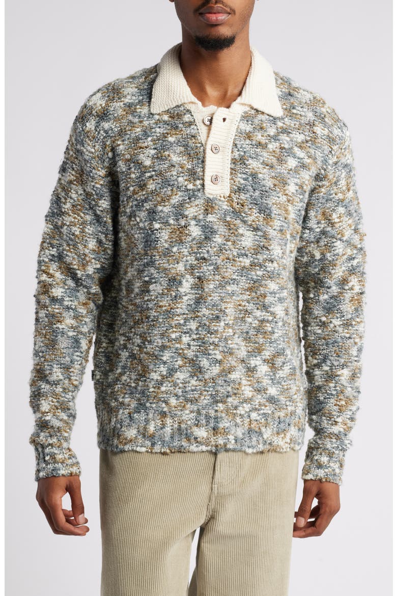 Reuben Textured Long Sleeve Polo Sweater, Main, color, GREY MULTI