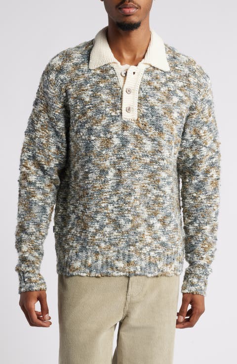 Reuben Textured Long Sleeve Polo Sweater