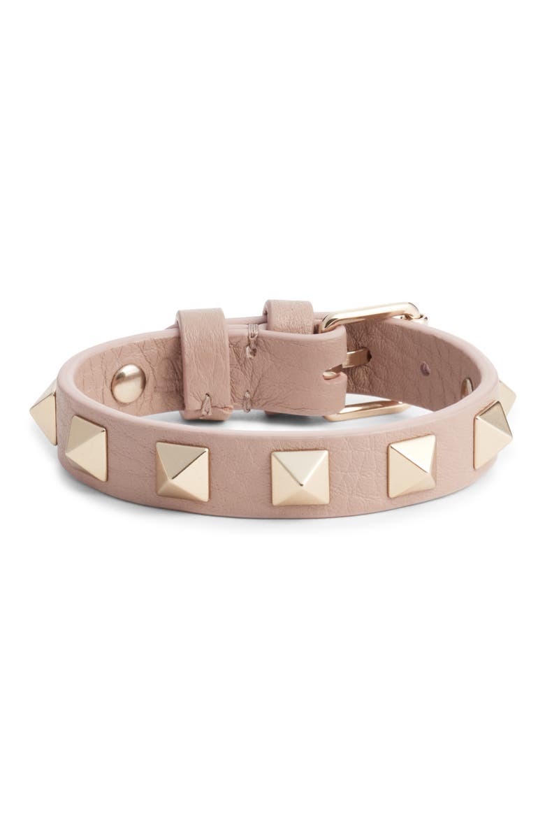 Valentino Rockstud Small Leather Bracelet, Main, color, P45 POUDRE