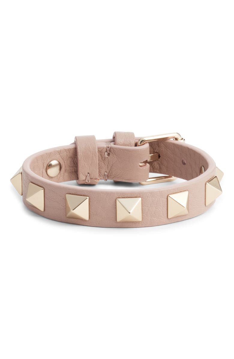 Valentino Garavani Valentino Rockstud Small Leather Bracelet, Main, color, P45 Poudre