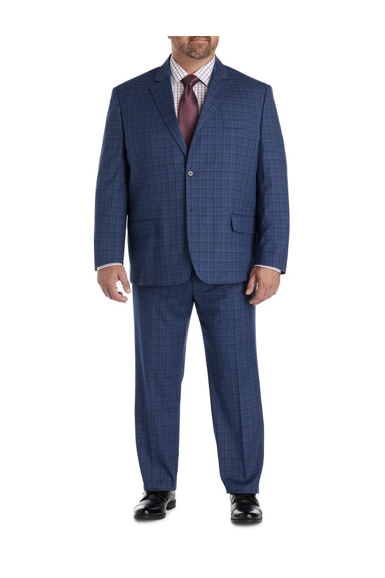 Big & Tall Washed Plaid Suit Pants, Alternate, color, BLUE