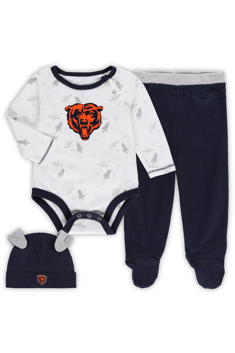 Newborn & Infant White/Navy Chicago Bears Dream Team Bodysuit Pants & Hat Set, Main, color, White