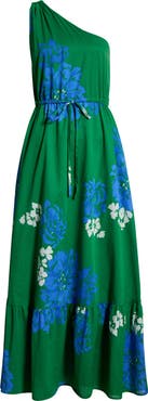 SUGARLIPS Hemmi Floral Print Tie Waist One-Shoulder Maxi Dress