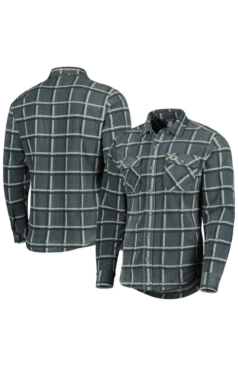 ANTIGUA Men's Antigua Gray Green Bay Packers Industry Flannel Button-Up Shirt Jacket, Main, color, Gray