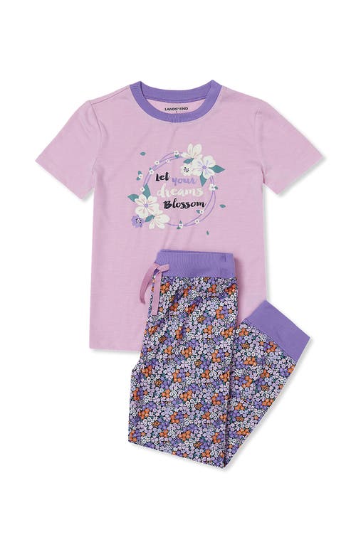 Lands' End Kids Short Sleeve Top And Jogger Bottom Pajama Set In Multi