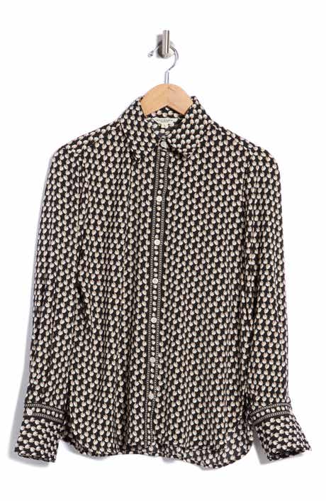 Print Button Front Blouse