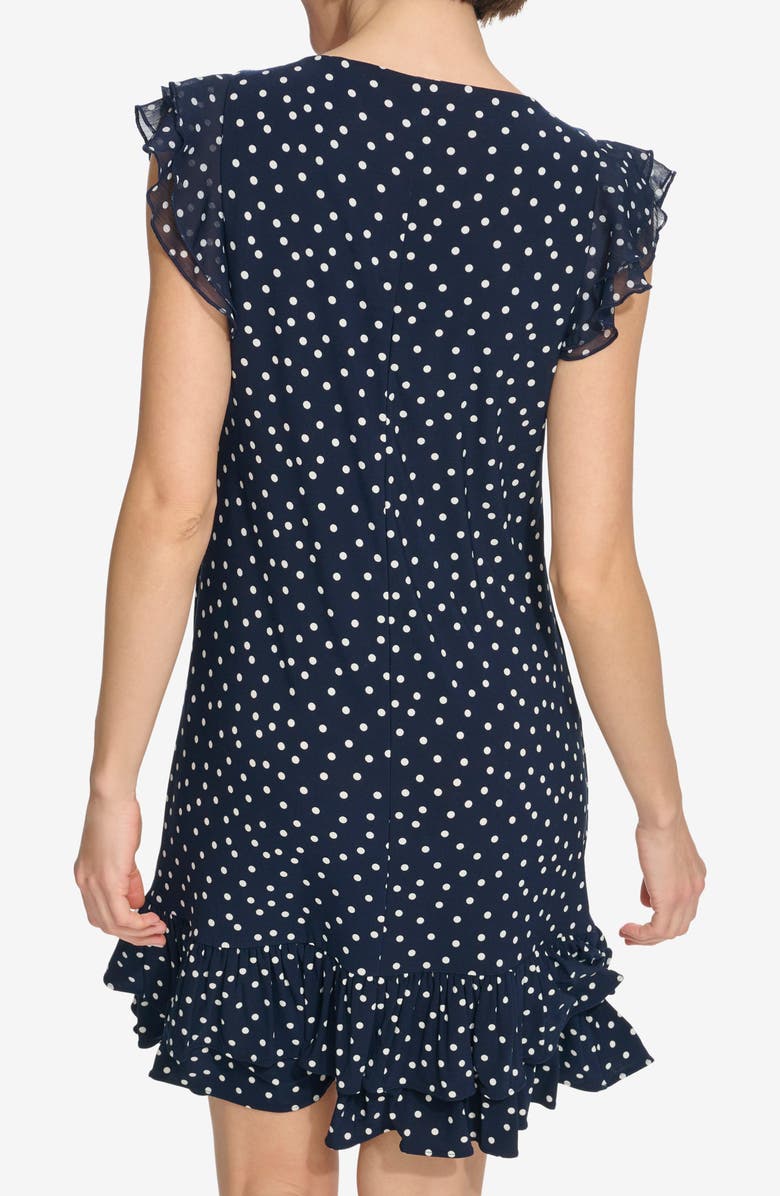 Tommy Hilfiger Chiffon Flutter Sleeve Dress, Alternate, color, Sky Captain/ Ivory