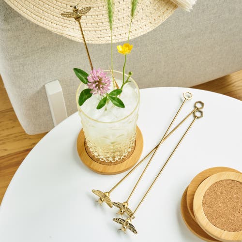 Twine Bumble Bee Stir Sticks Set Of 4 In Gold