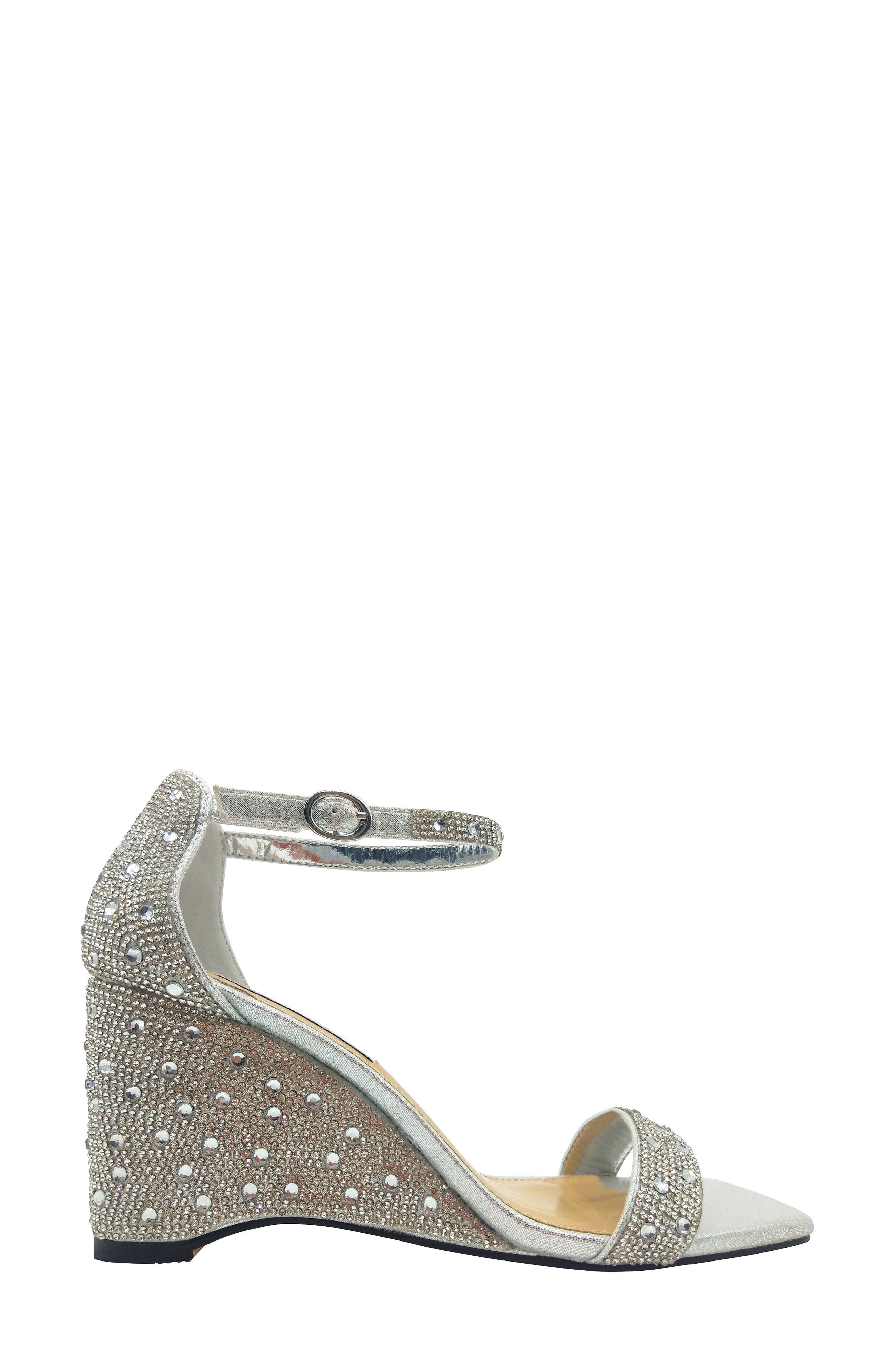 Kloe Crystal Embellished Wedge Sandal, Alternate, color, SILVER