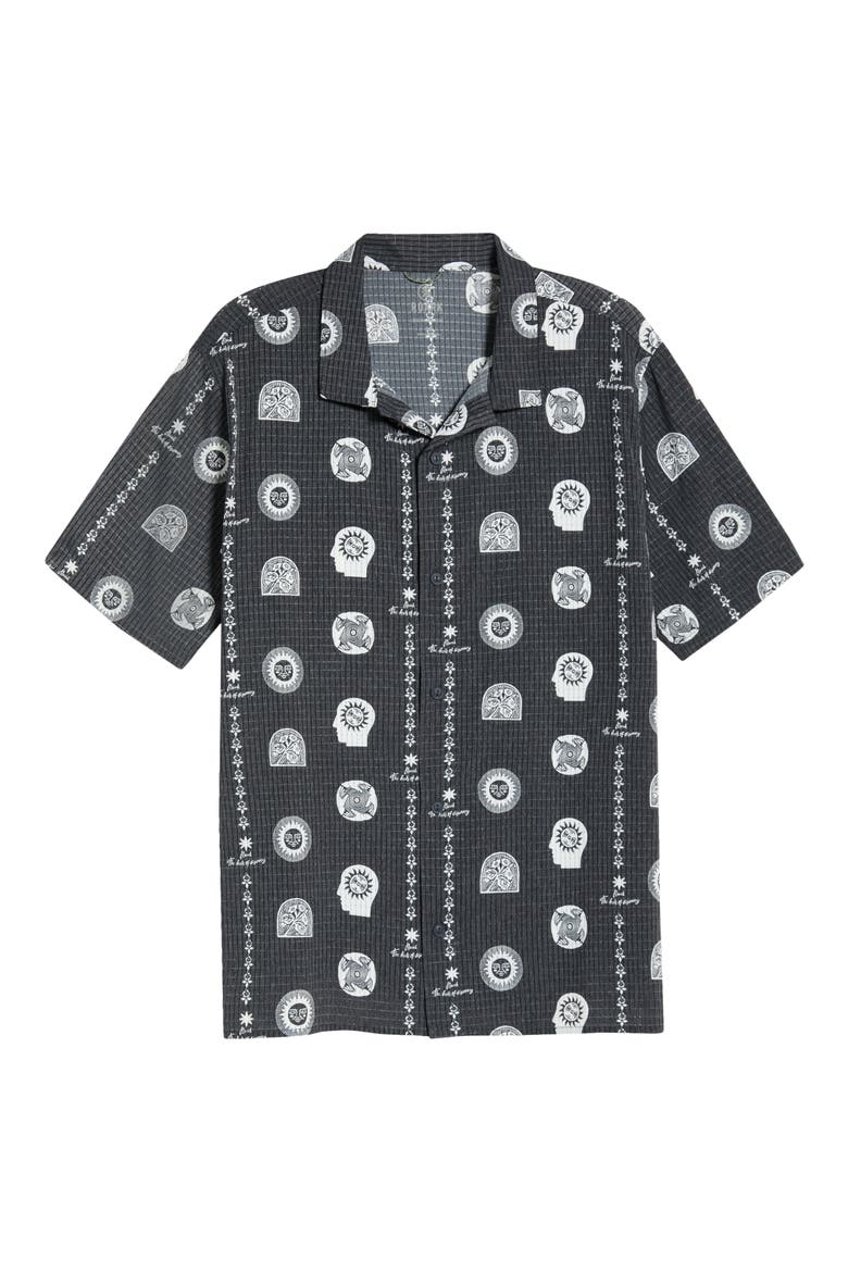 Bless Up Trail Performance Short Sleeve Button-Up Shirt, Alternate, color, BLACK PRIN