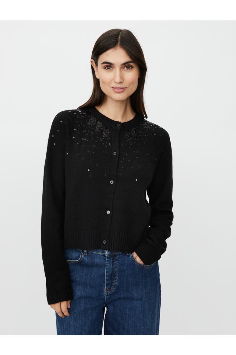 Malitana Sequined Button Front Cardigan, Main, color, Black