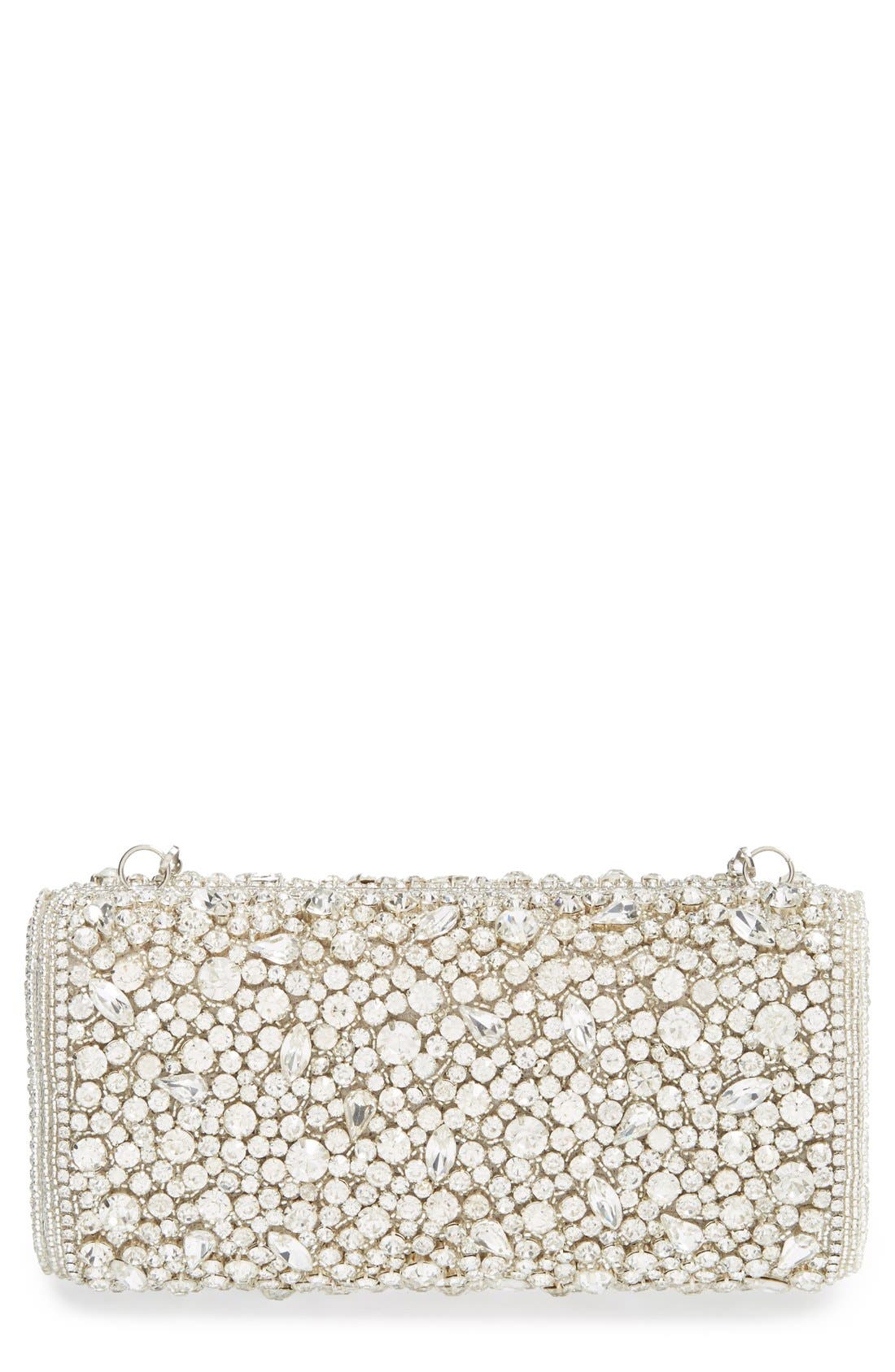 Natasha Couture Beaded & Crystal Clutch, Main, color, SILVER