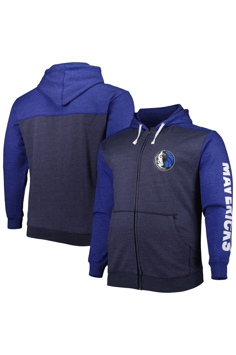 Men's Fanatics Branded Navy/Royal Dallas Mavericks Big & Tall Down and Distance Full-Zip Hoodie, Main, color, Navy