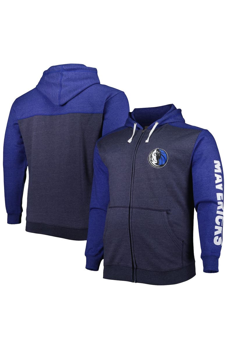 FANATICS Men's Fanatics Branded Navy/Royal Dallas Mavericks Big & Tall Down and Distance Full-Zip Hoodie, Main, color, Navy