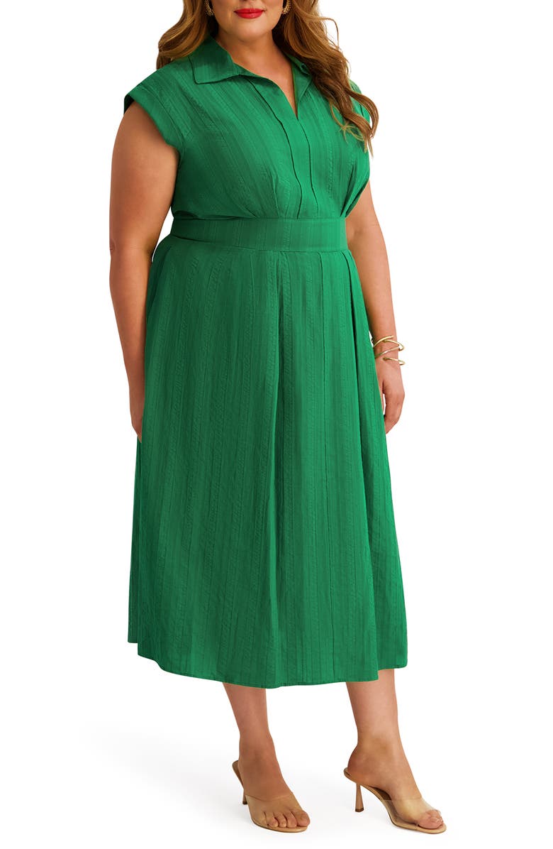 Kensie Pleated Cotton Maxi Dress, Alternate, color, Green