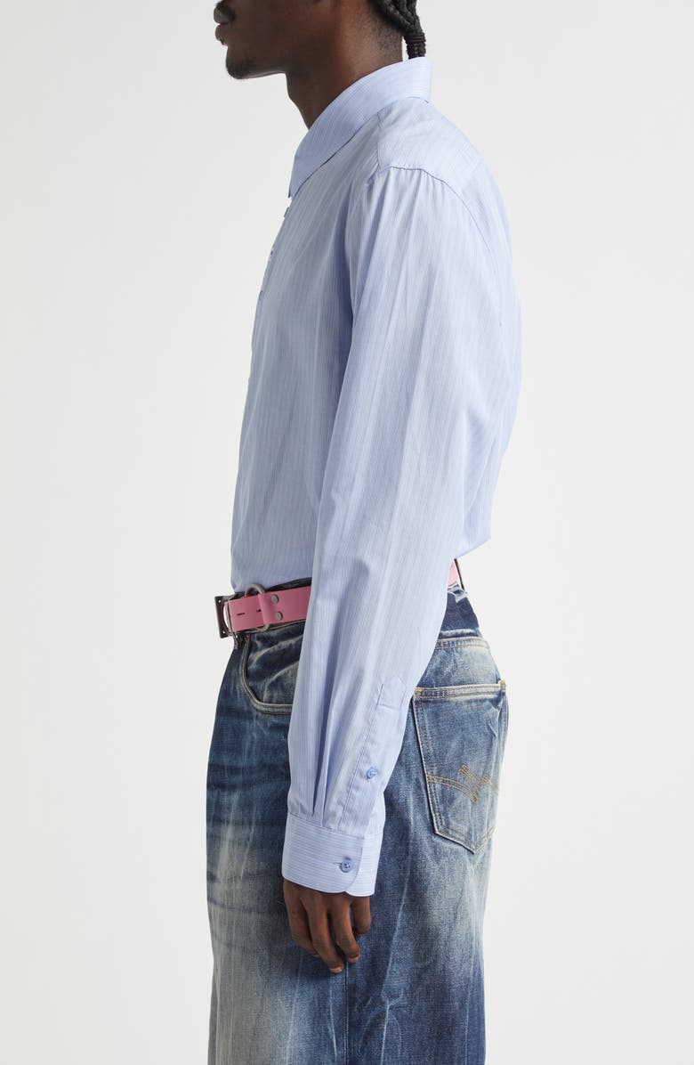 Martine Rose Classic Logo Stripe Button-Up Shirt, Alternate, color, Blue-White Stripe