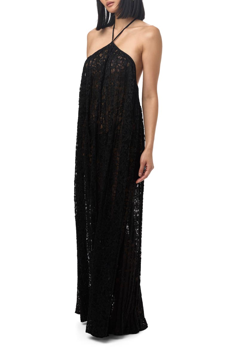 Lace Halter Neck Maxi Dress, Alternate, color, BLACK