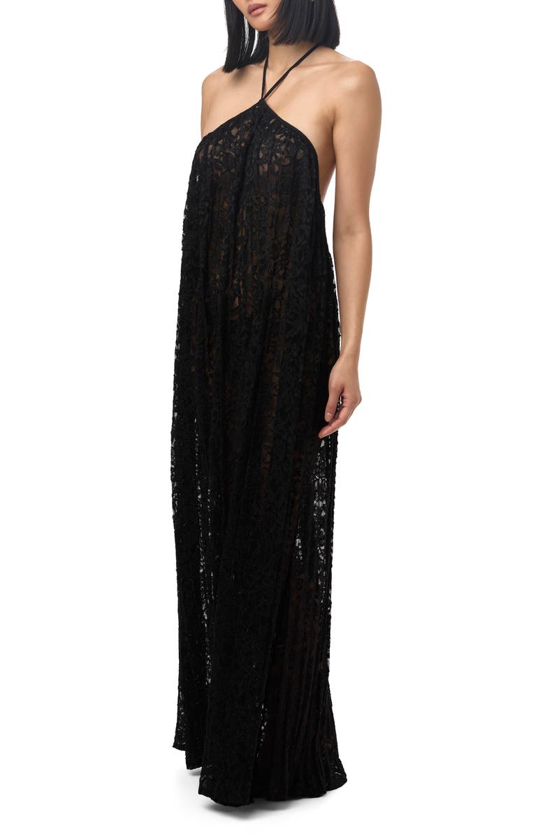 Naked Wardrobe Lace Halter Neck Maxi Dress, Alternate, color, Black
