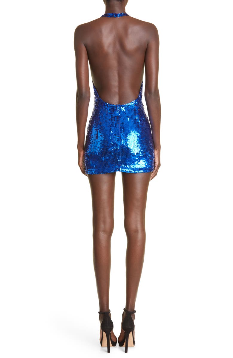 LaQuan Smith Plunge Neck Paillette Halter Minidress, Alternate, color,