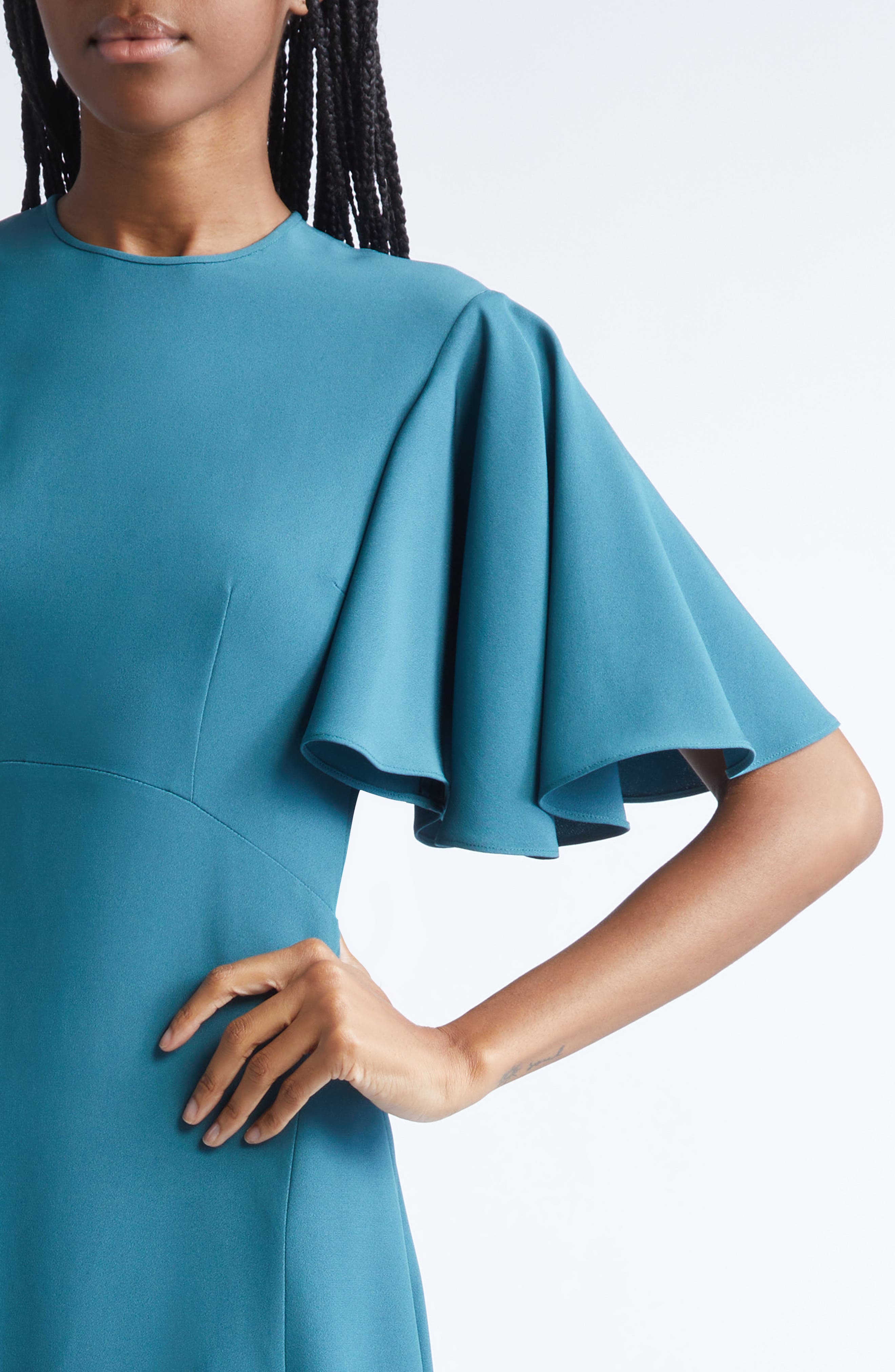 flutter-sleeve crepe midi dress Flutter Sleeve Crepe Dress - Silhouette Garden