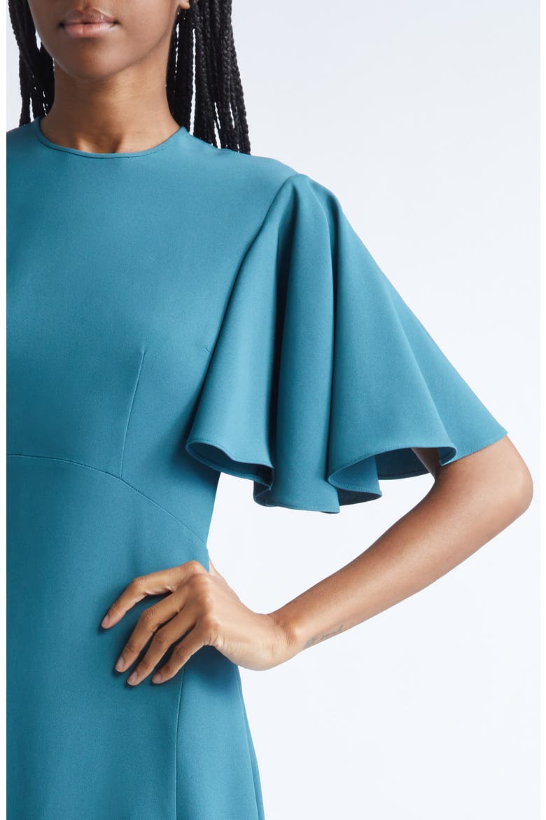 Flutter Sleeve Crepe Cady Midi Dress, Alternate, color, TEAL