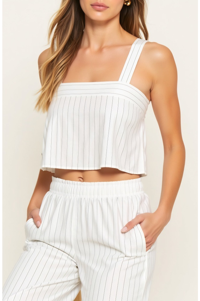 Striped Open Back Crop Top and Wide Leg High Waist Pant Outfit Set, Alternate, color, White / Black Striped