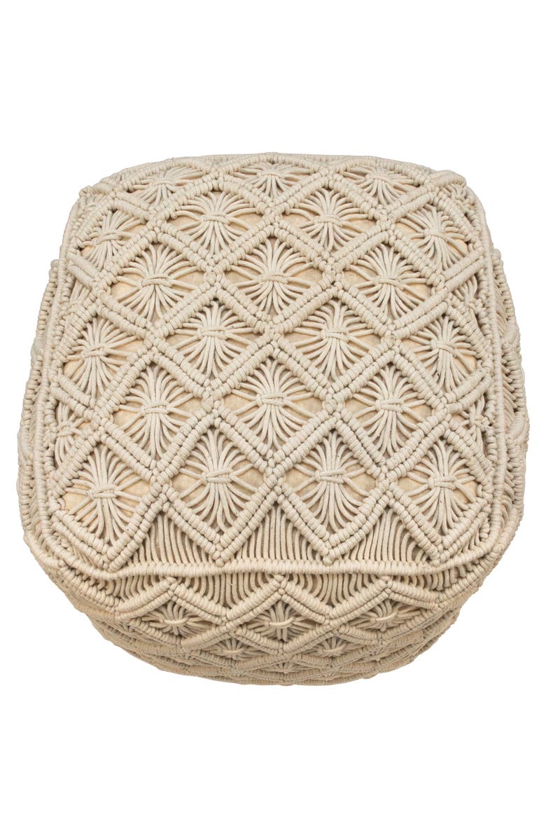 Northlight 18" Beige Handmade Macrame Natural Cotton Square Pouf Ottoman, Alternate, color, Ivory