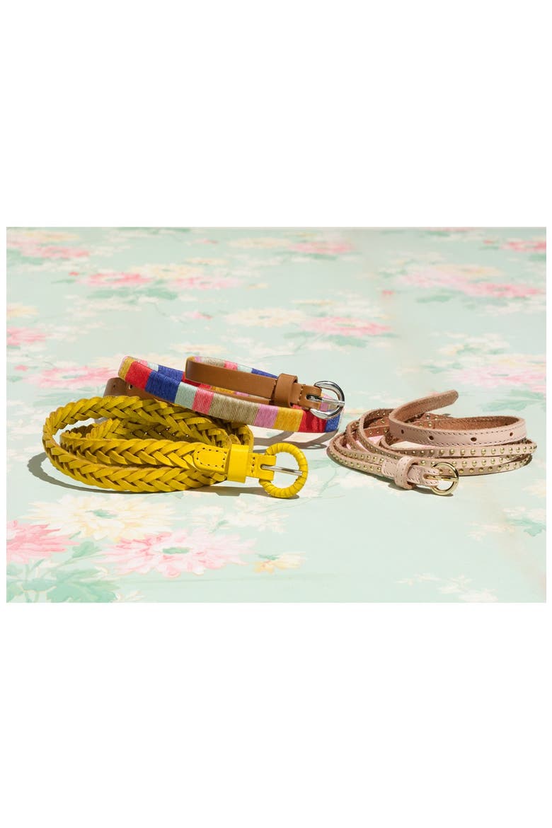 Skinny Braided Leather Belt, Alternate, color, WHITE