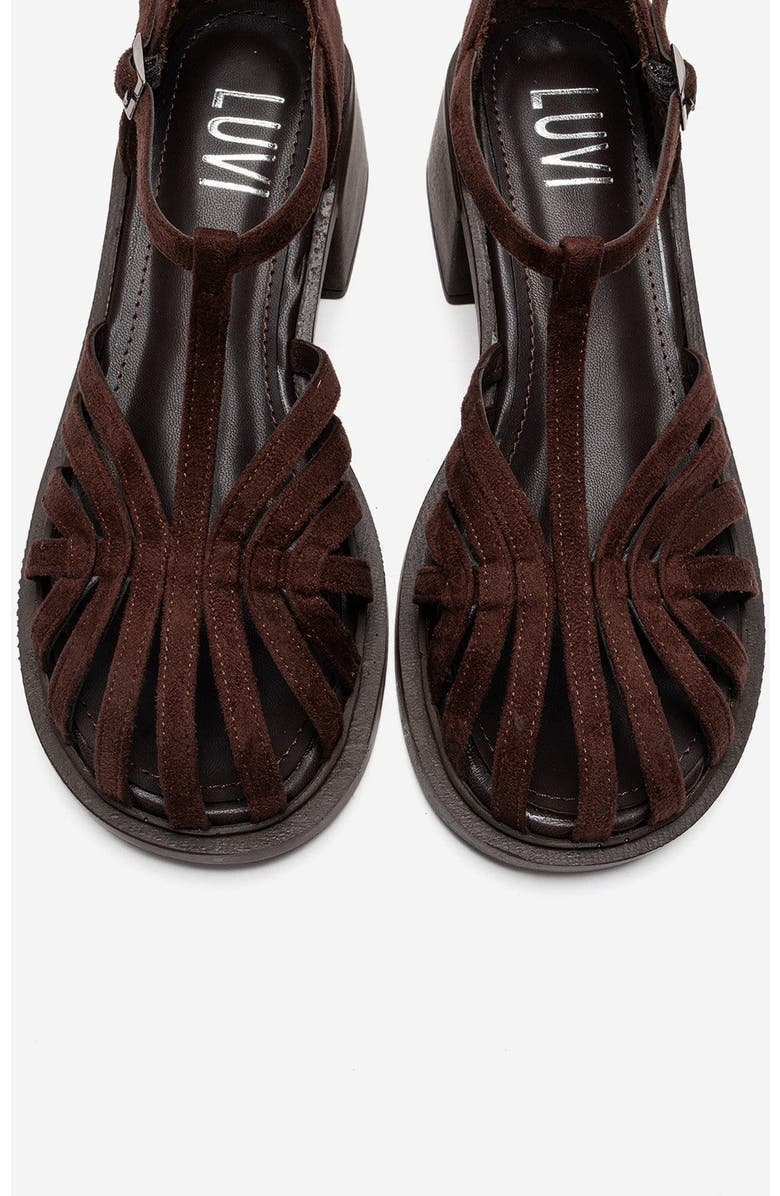 Prologue Shoes Nolana Block Heel Sandal, Alternate, color, Brown Suede