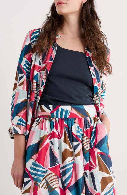 Shop Seasalt Cornwall Wren Abstract Print Cotton Blend Button-up Shirt In Spinnaker Sails Chalk
