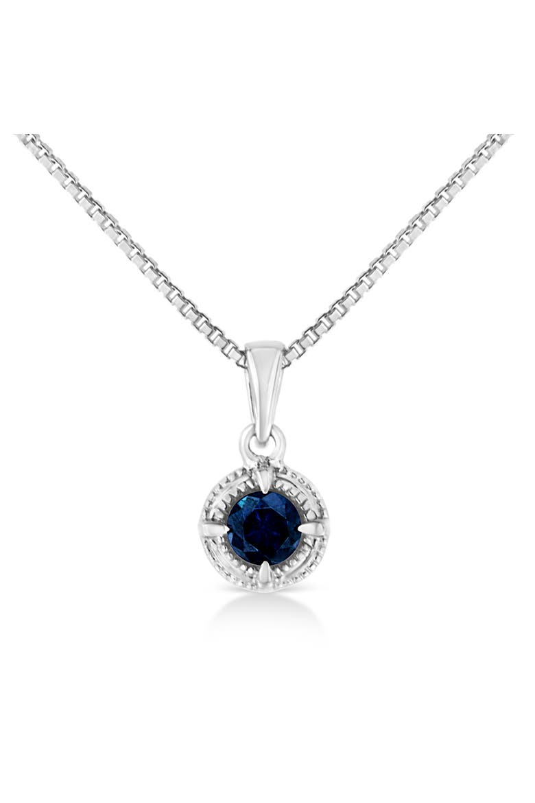 Silver 3/4 Cttw Treated Blue Diamond Solitaire 18" Milgrain Pendant Necklace, Main, color, Blue Diamond