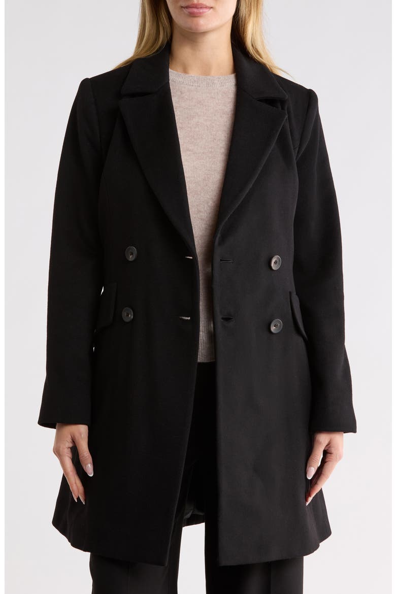 Fit and Flare Wool Coat, Alternate, color, BLACK
