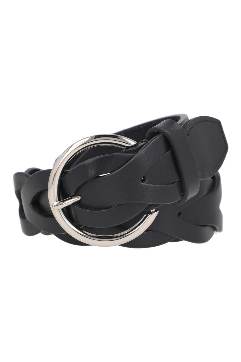 Interlocked Woven Leather Belt, Alternate, color, BLACK / POLISHED NICKEL