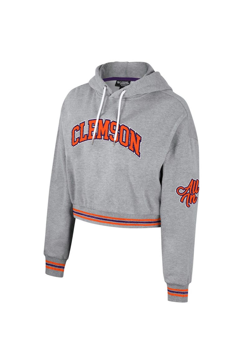 Women's The Wild Collective Heather Gray Clemson Tigers Cropped Shimmer Pullover Hoodie, Alternate, color, Heather Gray