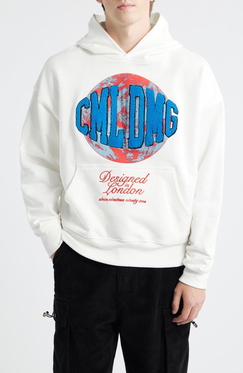 CRIMINAL DAMAGE Worldwide Cotton Graphic Hoodie, Main, color, Off White/Blue/Red
