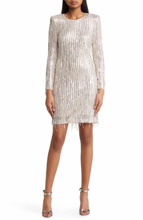 Sequin Fringed Long Sleeve Cocktail Dress