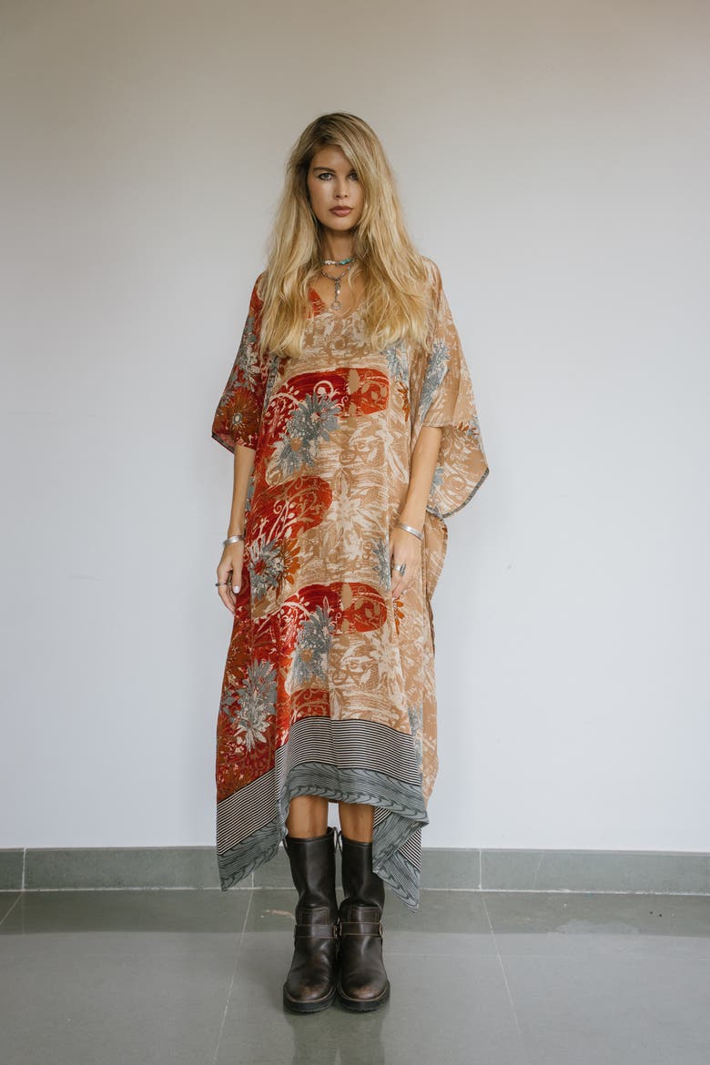 Long Caftan Neptune, Alternate, color, Tan & Brick